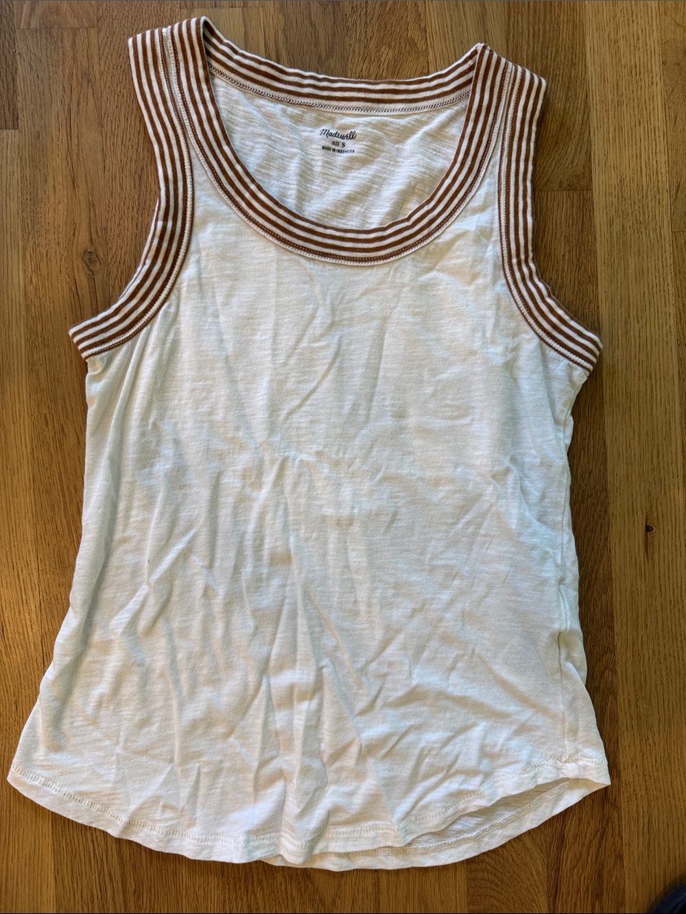 Madewell White Tank with Brown Striped Trim